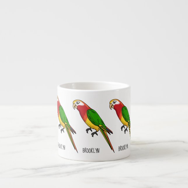 Cute happy parrot cartoon illustration espresso cup (Front)