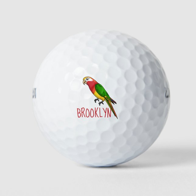 Cute happy parrot cartoon illustration golf balls (Front)