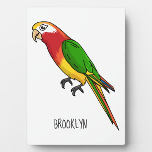 Cute happy parrot cartoon illustration plaque