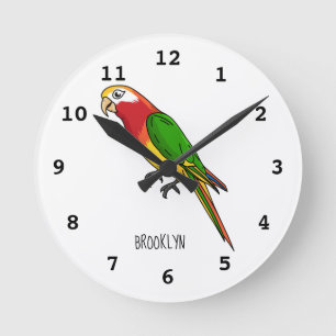 Cute happy parrot cartoon illustration round clock