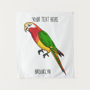 Cute happy parrot cartoon illustration tapestry