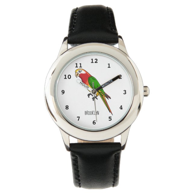 Cute happy parrot cartoon illustration watch (Front)