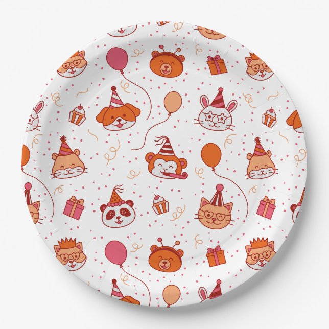 Cute happy party animals party plates (Front)