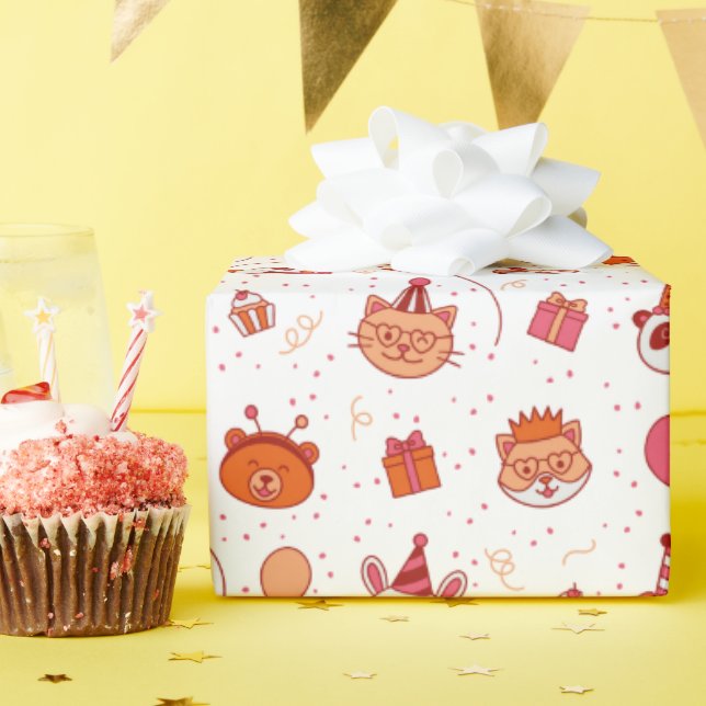 Cute happy party animals wrapping paper (Birthday Party)