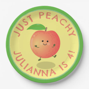 Cute happy peach cartoon personalised birthday paper plate