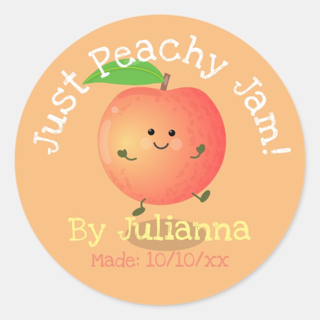 Cute happy peach jam cartoon illustration label (Front)