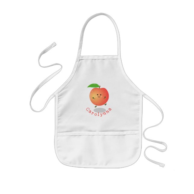 Cute happy peach just peachy cartoon illustration kids apron (Front)