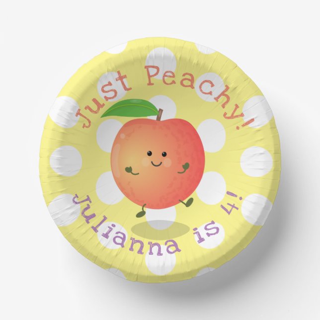 Cute happy peach summer cartoon illustration paper plate (Front)