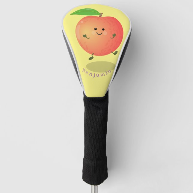 Cute happy peach yellow cartoon golf head cover (Front)