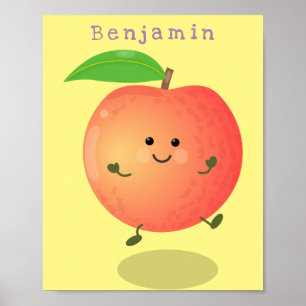 Cute happy peach yellow cartoon poster