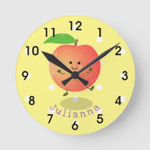 Cute happy peach yellow cartoon round clock