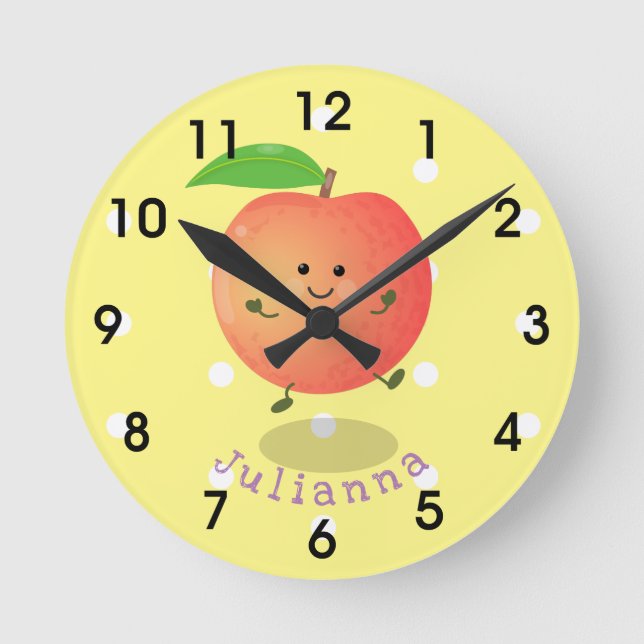 Cute happy peach yellow cartoon round clock (Front)