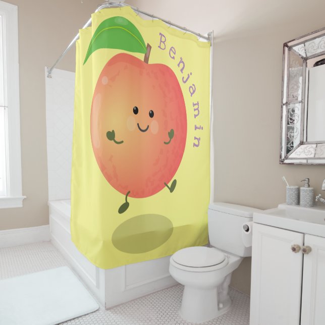 Cute happy peach yellow cartoon shower curtain (In Situ)