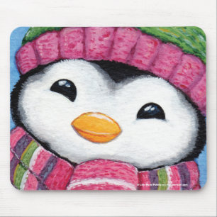 Cute Happy Penguin Dressed for Winter Mouse Pad