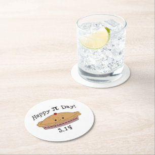 Cute Happy Pi Day Round Paper Coaster