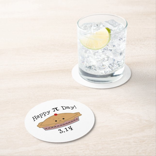 Cute Happy Pi Day Round Paper Coaster (Insitu)