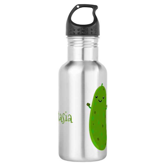 Cute happy pickle cartoon illustration 532 ml water bottle (Front)