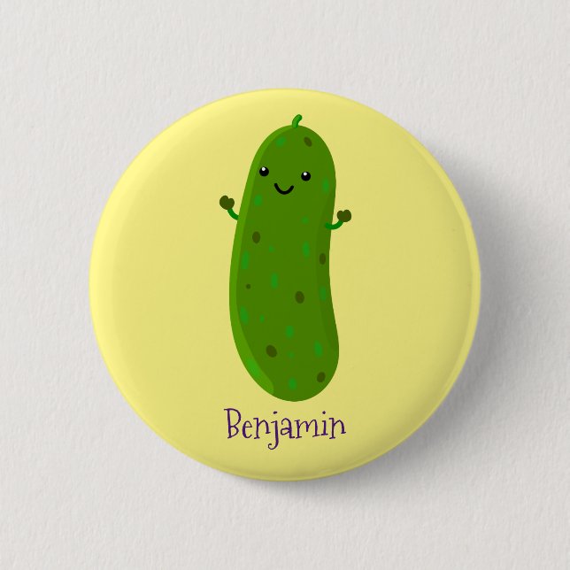 Cute happy pickle cartoon illustration 6 cm round badge (Front)