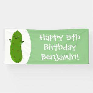 Cute happy pickle cartoon illustration banner