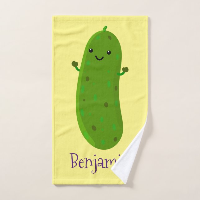 Cute happy pickle cartoon illustration bath towel set (Hand Towel)