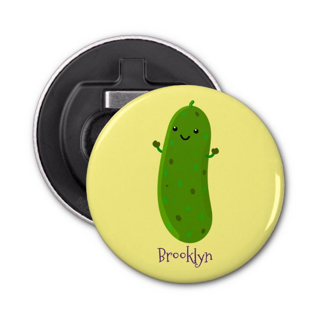 Cute happy pickle cartoon illustration bottle opener (Front)