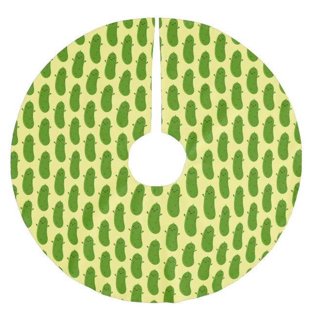 Cute happy pickle cartoon illustration brushed polyester tree skirt (Front)