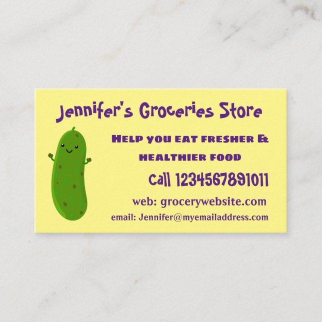 Cute happy pickle cartoon illustration business card (Front)