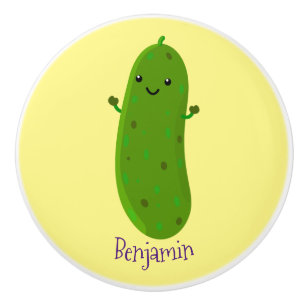 Cute happy pickle cartoon illustration ceramic knob
