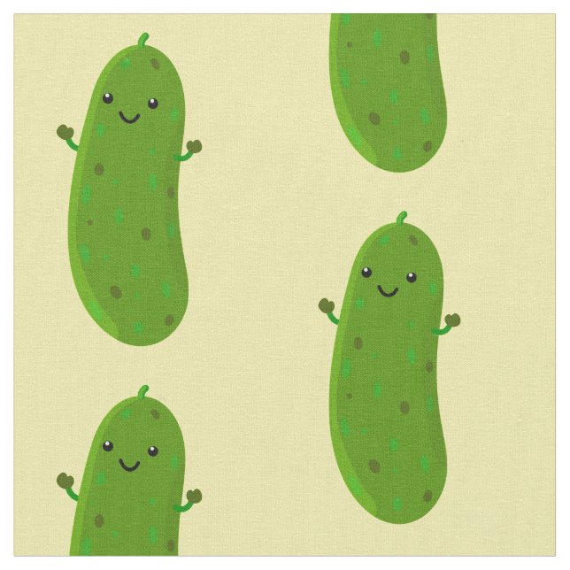Cute happy pickle cartoon illustration fabric (Close Up)