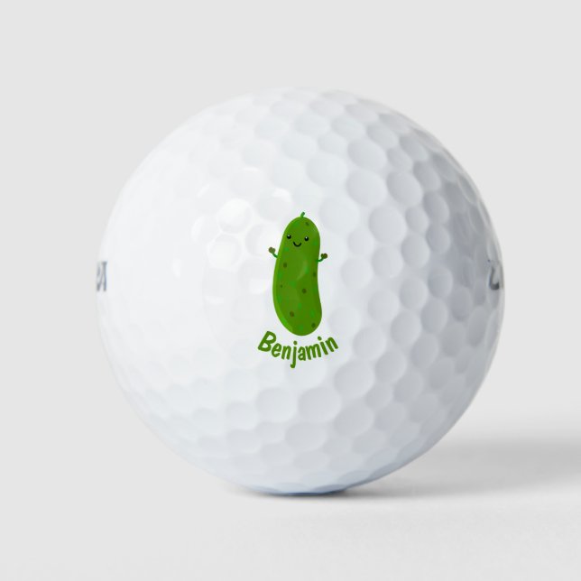 Cute happy pickle cartoon illustration golf balls (Front)
