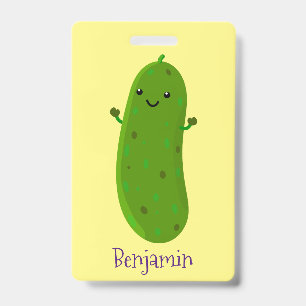 Cute happy pickle cartoon illustration ID badge
