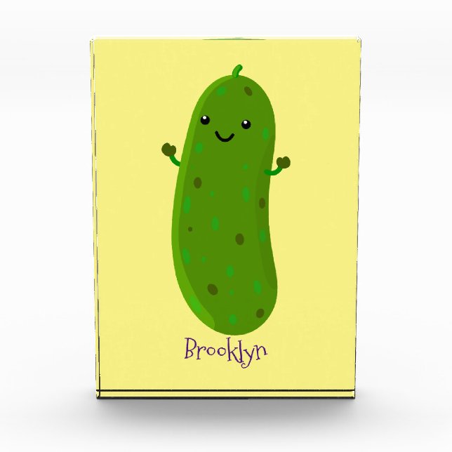 Cute happy pickle cartoon illustration photo block (Front)