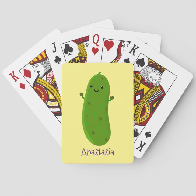 Cute happy pickle cartoon illustration playing cards (Back)