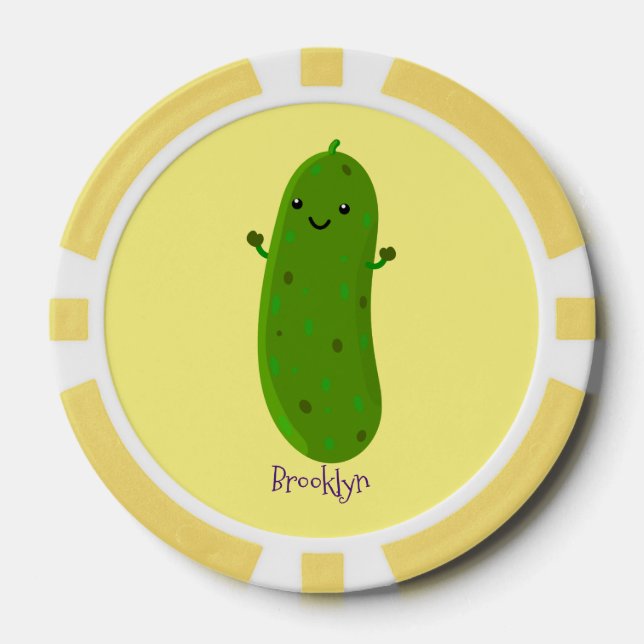 Cute happy pickle cartoon illustration poker chips (Front)