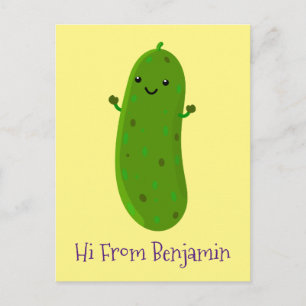 Cute happy pickle cartoon illustration postcard