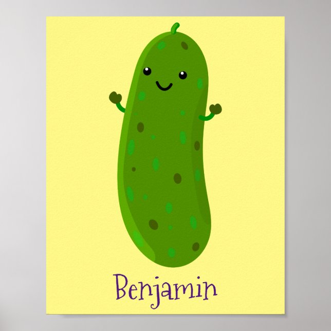 Cute happy pickle cartoon illustration poster (Front)
