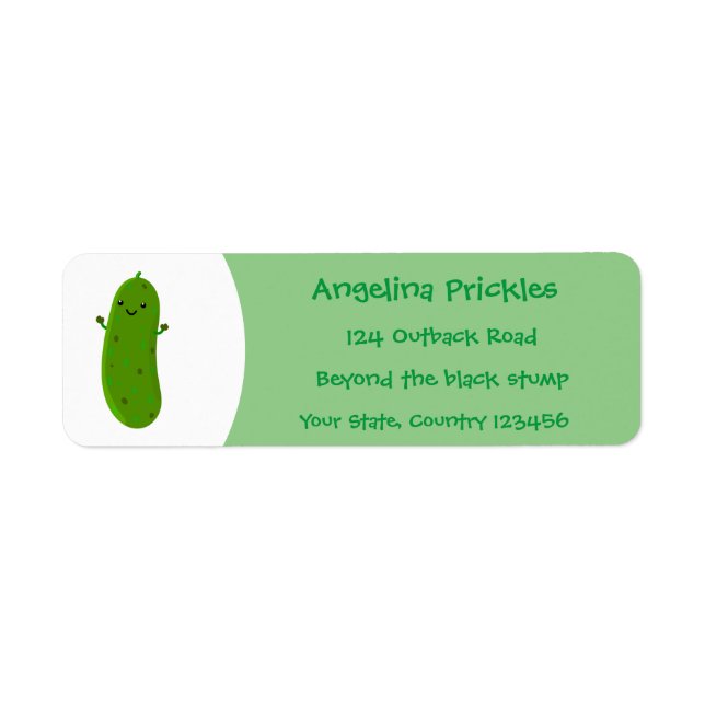 Cute happy pickle cartoon illustration return address label (Front)