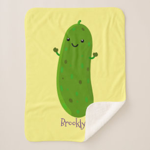 Cute happy pickle cartoon illustration sherpa blanket