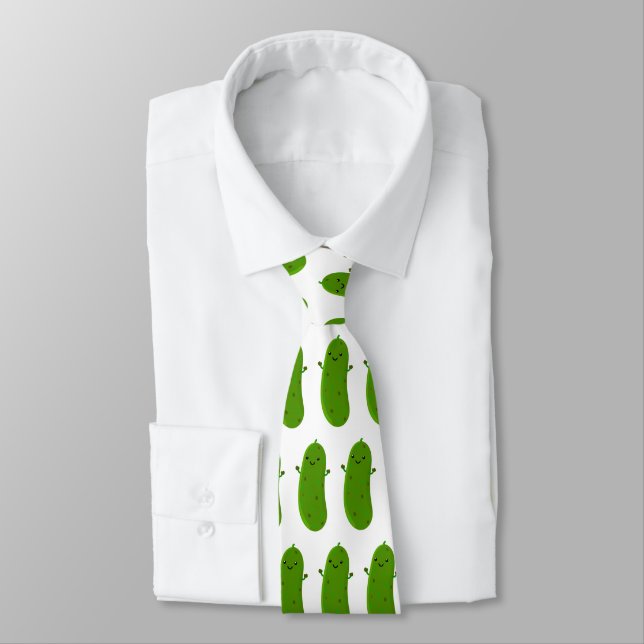 Cute happy pickle cartoon illustration tie (Tied)