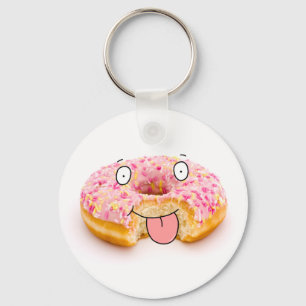 Cute happy pink doughnut character keychain