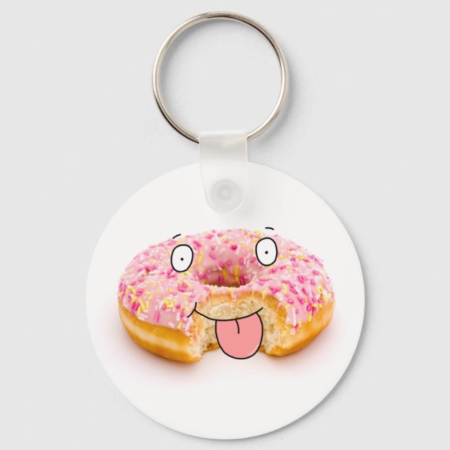 Cute happy pink doughnut character keychain (Front)