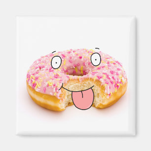 Cute happy pink doughnut character magnet