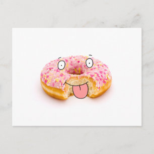 Cute happy pink doughnut character postcard