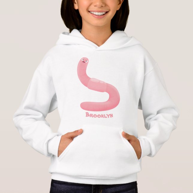 Cute happy pink earthworm cartoon (Front)