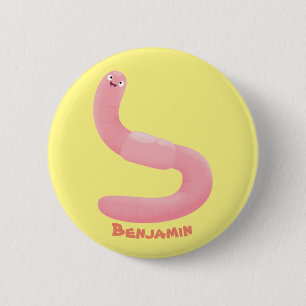 Cute happy pink earthworm cartoon 6 cm round badge