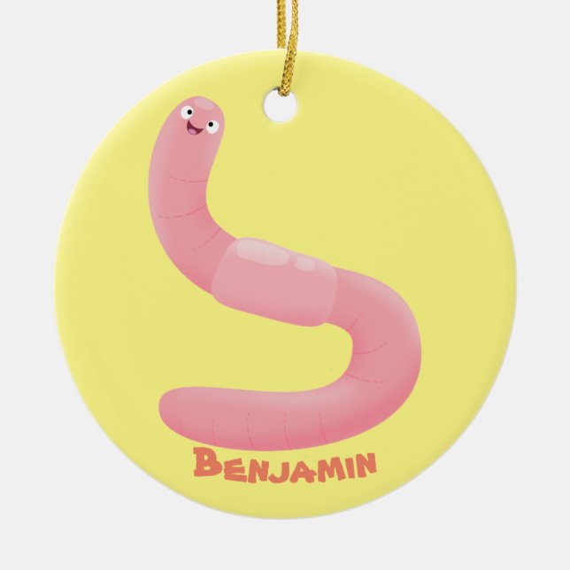 Cute happy pink earthworm cartoon ceramic ornament (Front)