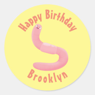 Cute happy pink earthworm cartoon classic round st classic round sticker