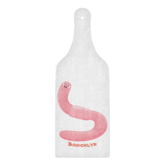 Cute happy pink earthworm cartoon cutting board (Front)