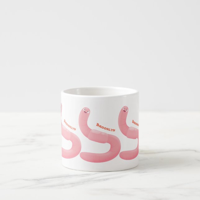 Cute happy pink earthworm cartoon espresso cup (Front)