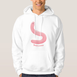 Cute happy pink earthworm cartoon hoodie